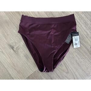 Lauren Ralph Lauren Womens Beach Club Solid High Waisted Bottoms Burgandy Size 8